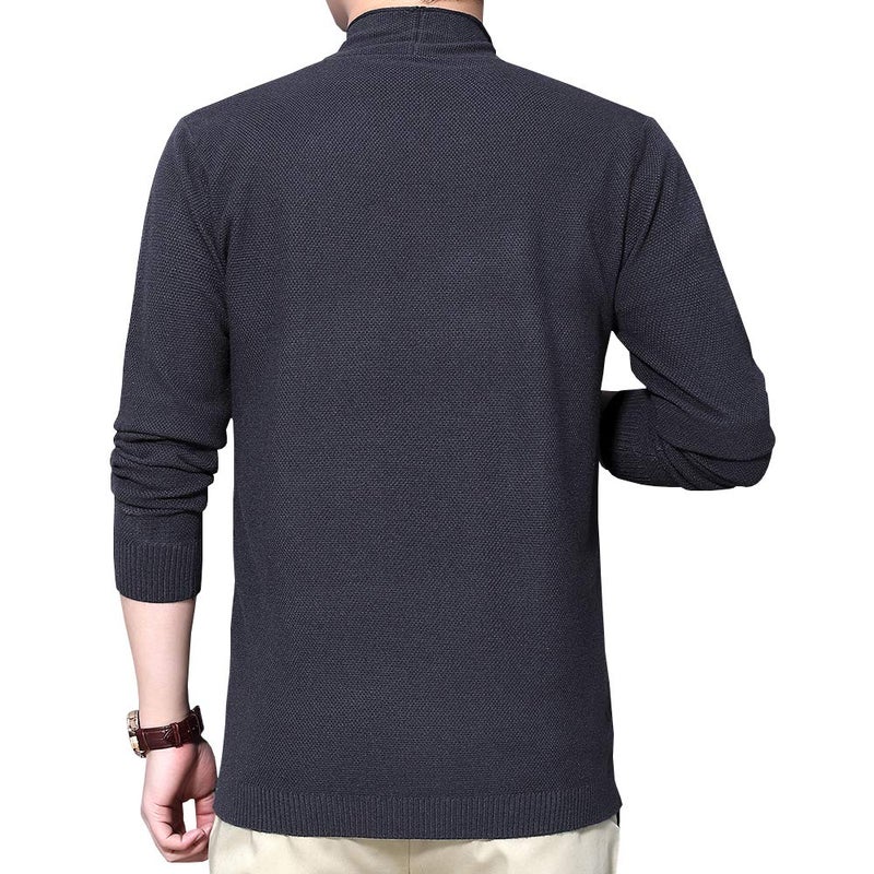 Womleys Mens Casual Open Front Long Sleeve Cotton Cardigan Sweater (Grey, Large) - Image 3